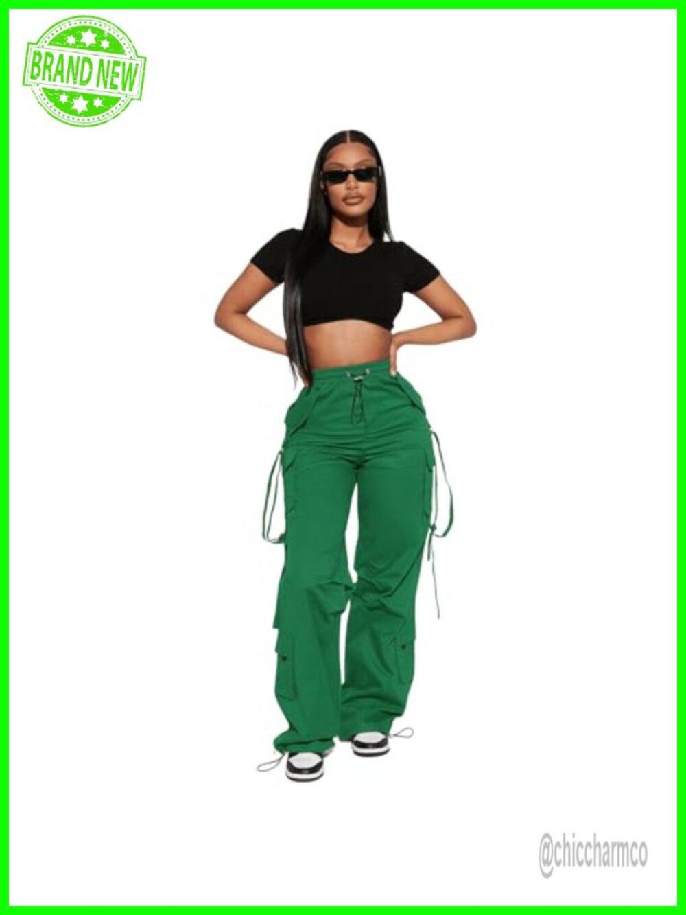 High Waisted Tapered Leg Cargo Pants Drawstring Casual Baggy Travel